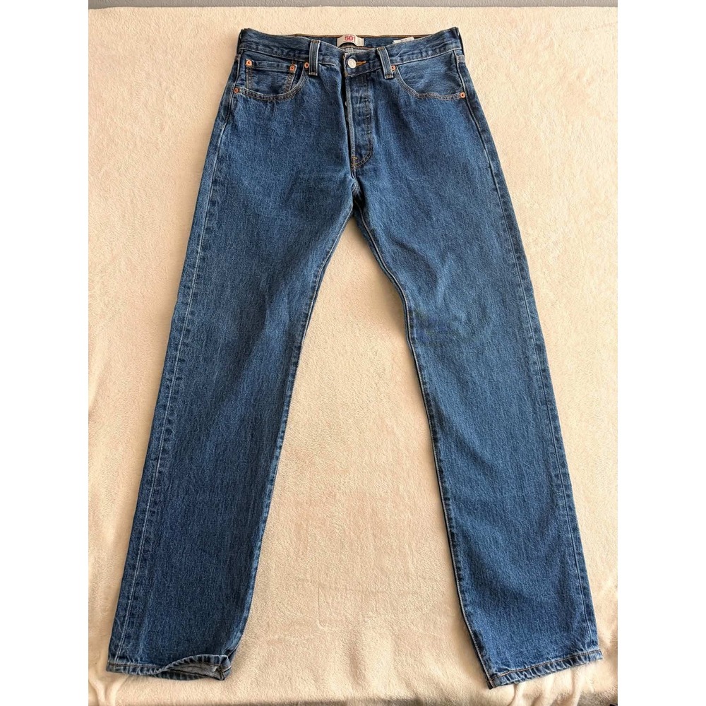 Levi's Mens 32x35 Measured Blue 501 Original Straight Leg Button Fly Denim Jeans
